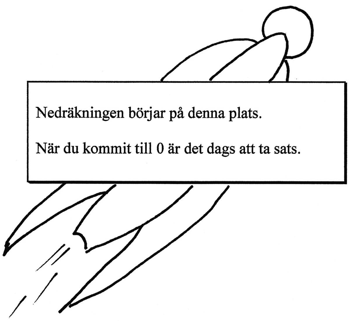 Nedräkningen börjar på denna plats. När du kommit till 0 är det dags att ta sats.