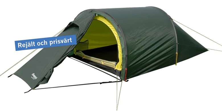Grönt tunneltält från Bergans med gult innertält