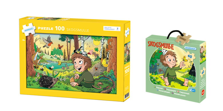 Två pusselaskar med Skogsmulle-motiv