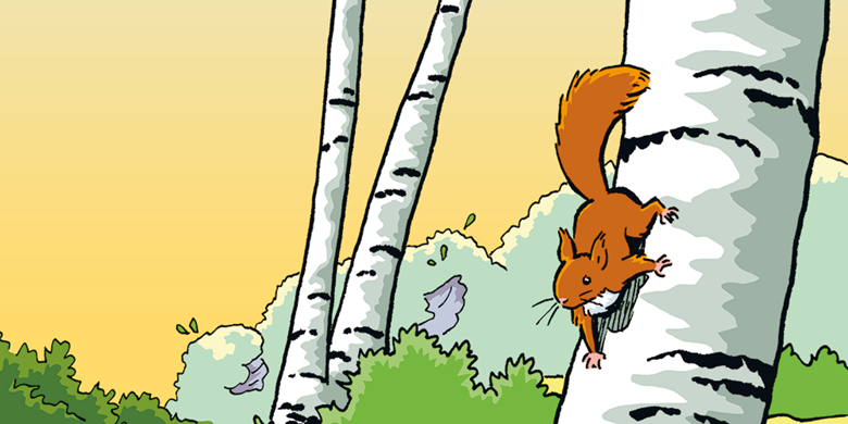 Illustration av ekorre i träd