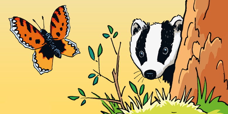 Illustration av en grävling och en fjäril